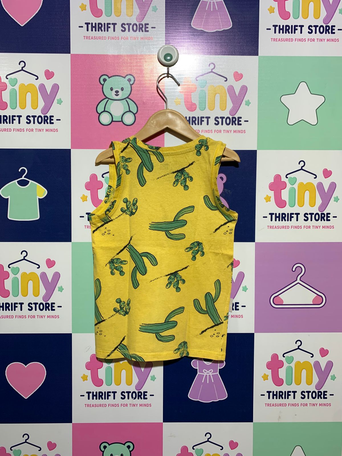 Little Kids Boys Yellow Cactus Print Sleeveless Tank Top - Size 6-7 Yrs AB1
