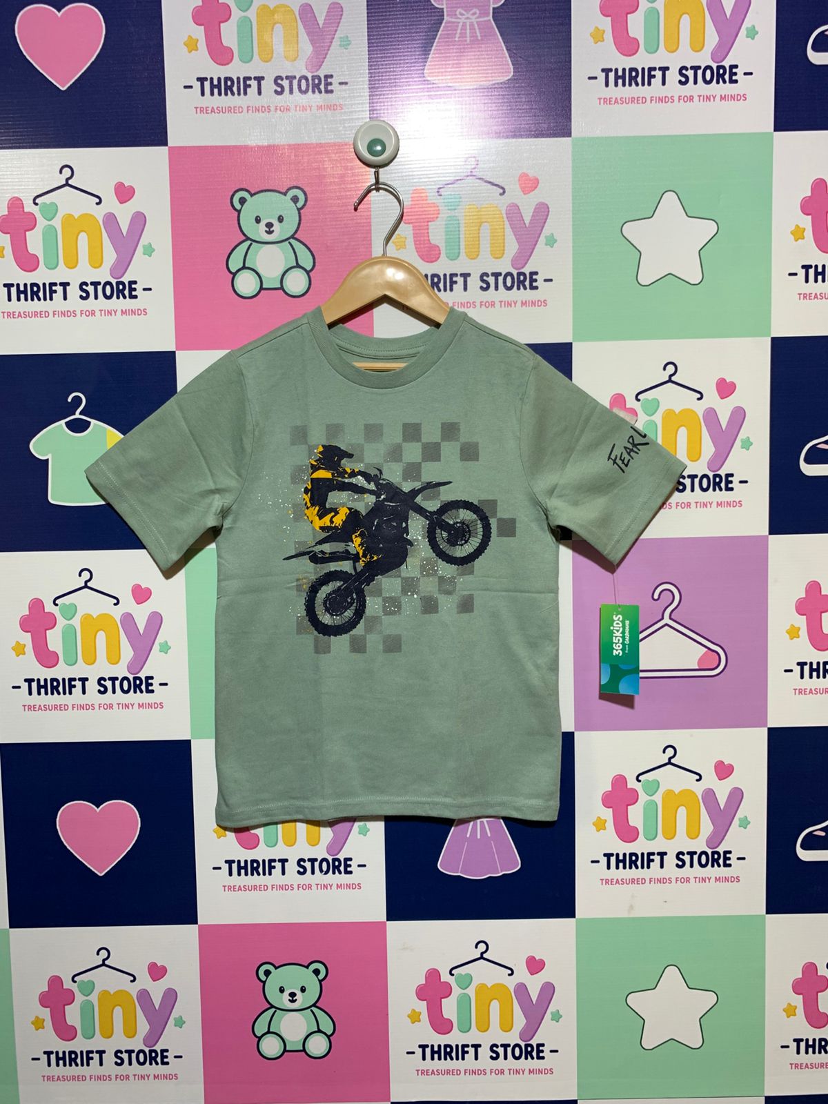365Kids from Garanimals Boys Sage Green Motocross Graphic Tee - Size Estimated Age 8 AB1
