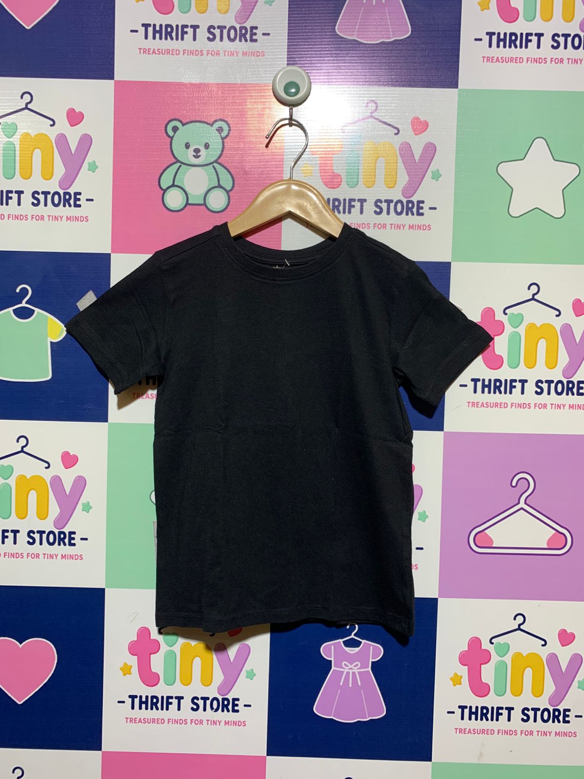 Anko Kids Essential Solid Black Cotton Tee - Size 6 (6 Years) AB1
