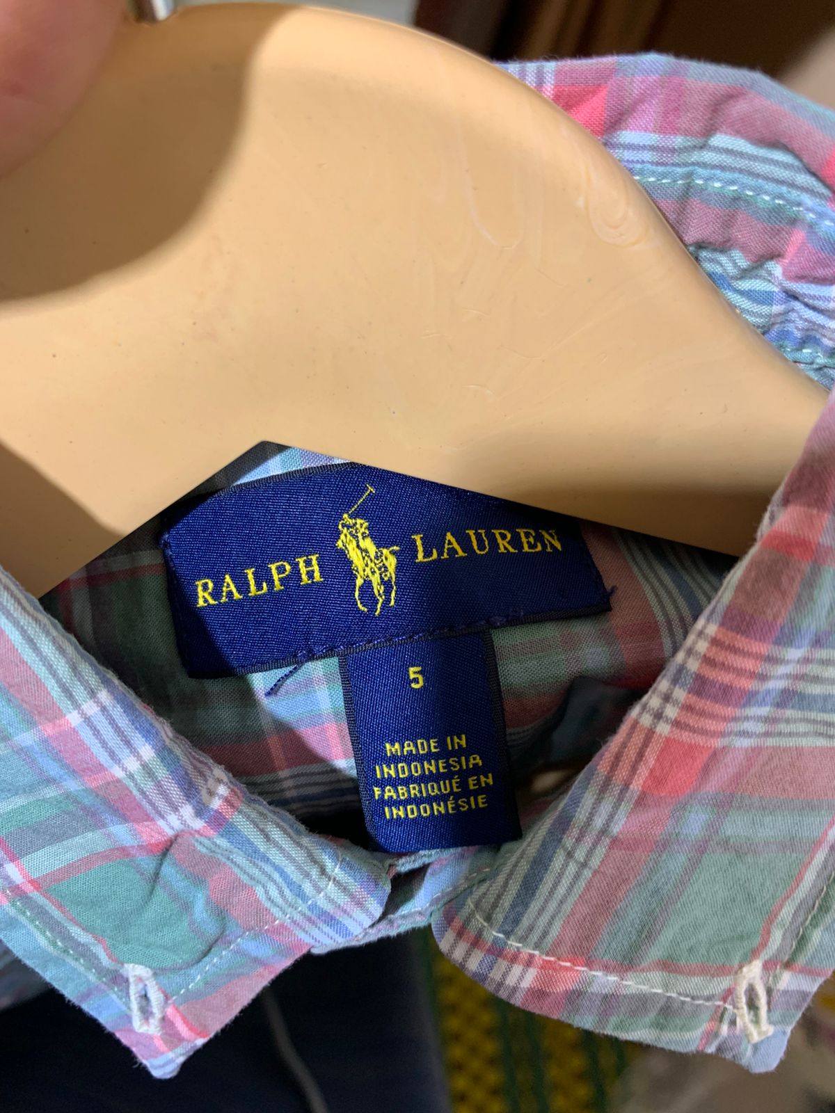 Ralph Lauren Kids Classic Plaid Long Sleeve Cotton Button-Down Shirt - Size 5 AB1