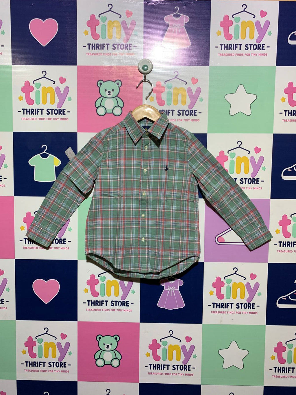 Ralph Lauren Kids Classic Plaid Long Sleeve Cotton Button-Down Shirt - Size 5 AB1