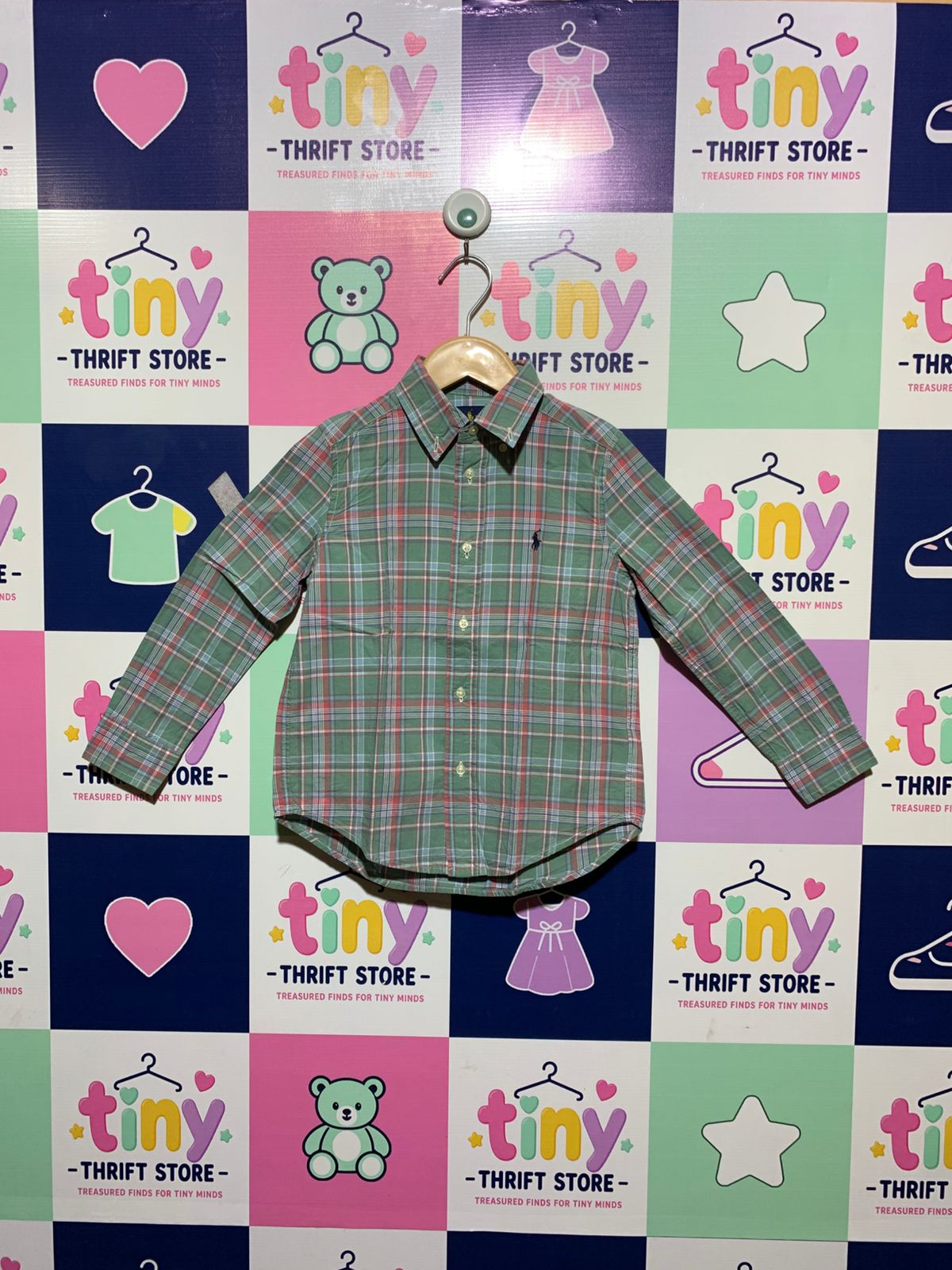 Ralph Lauren Kids Classic Plaid Long Sleeve Cotton Button-Down Shirt - Size 5 AB1