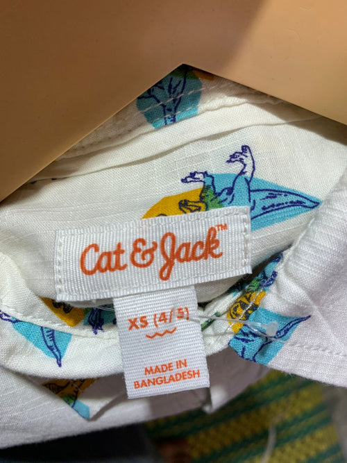 Cat & Jack Boys Dinosaur Pizza & Ice Cream Graphic Button-Down Shirt - Size XS (4/5) AB1