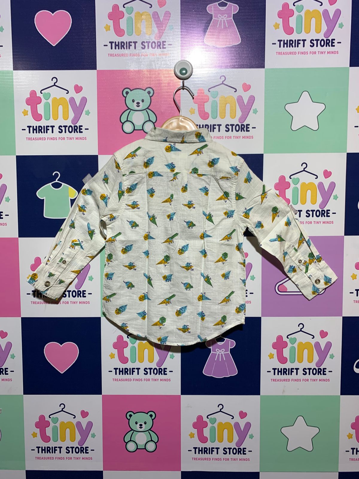 Cat & Jack Boys Dinosaur Pizza & Ice Cream Graphic Button-Down Shirt - Size XS (4/5) AB1
