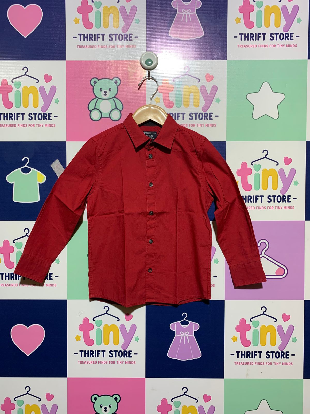 C&A Smart Boy Crimson Red Long-Sleeve Button-Down Shirt - Size Estimated Age 6 Years AB1