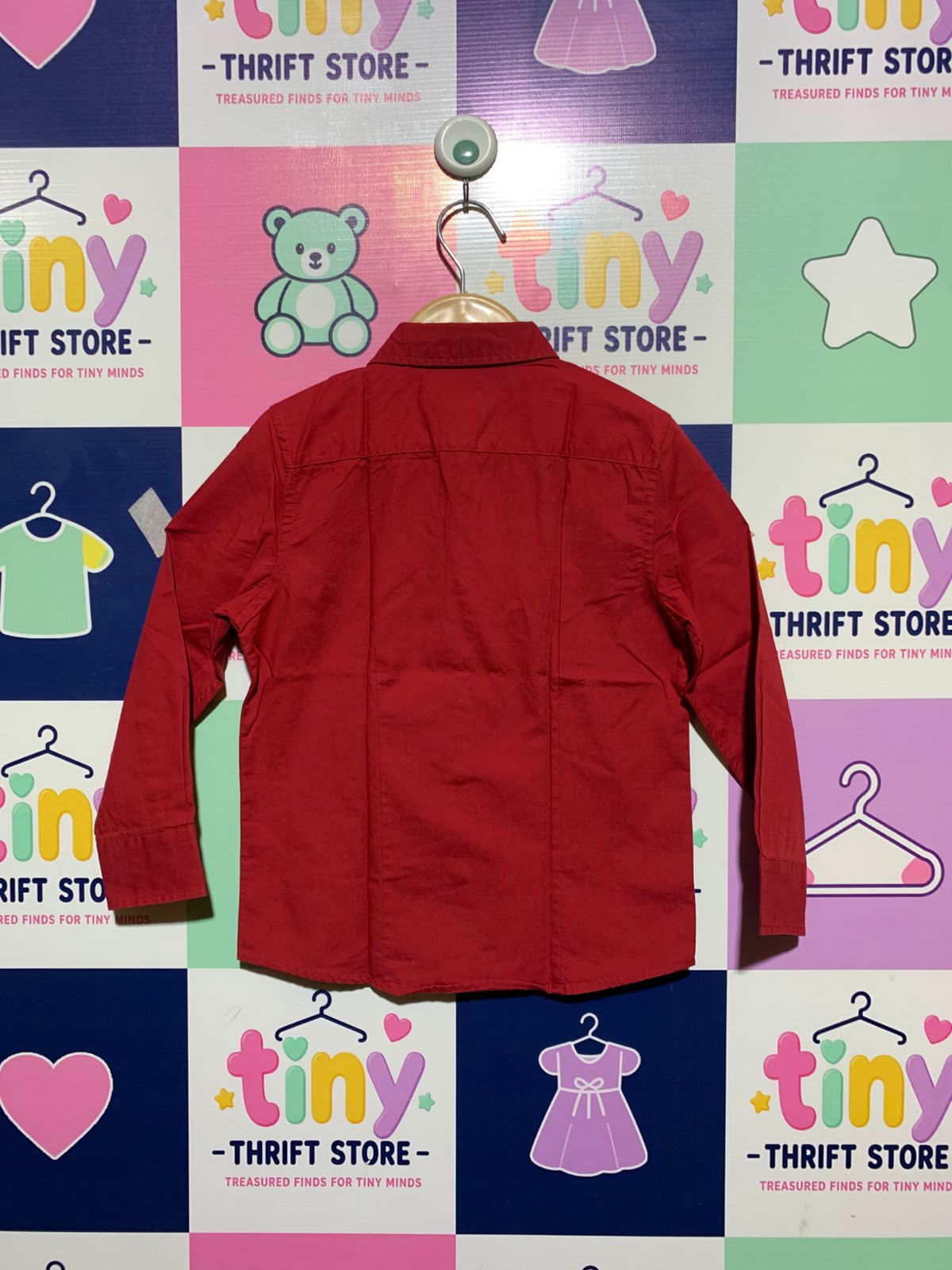 C&A Smart Boy Crimson Red Long-Sleeve Button-Down Shirt - Size Estimated Age 6 Years AB1