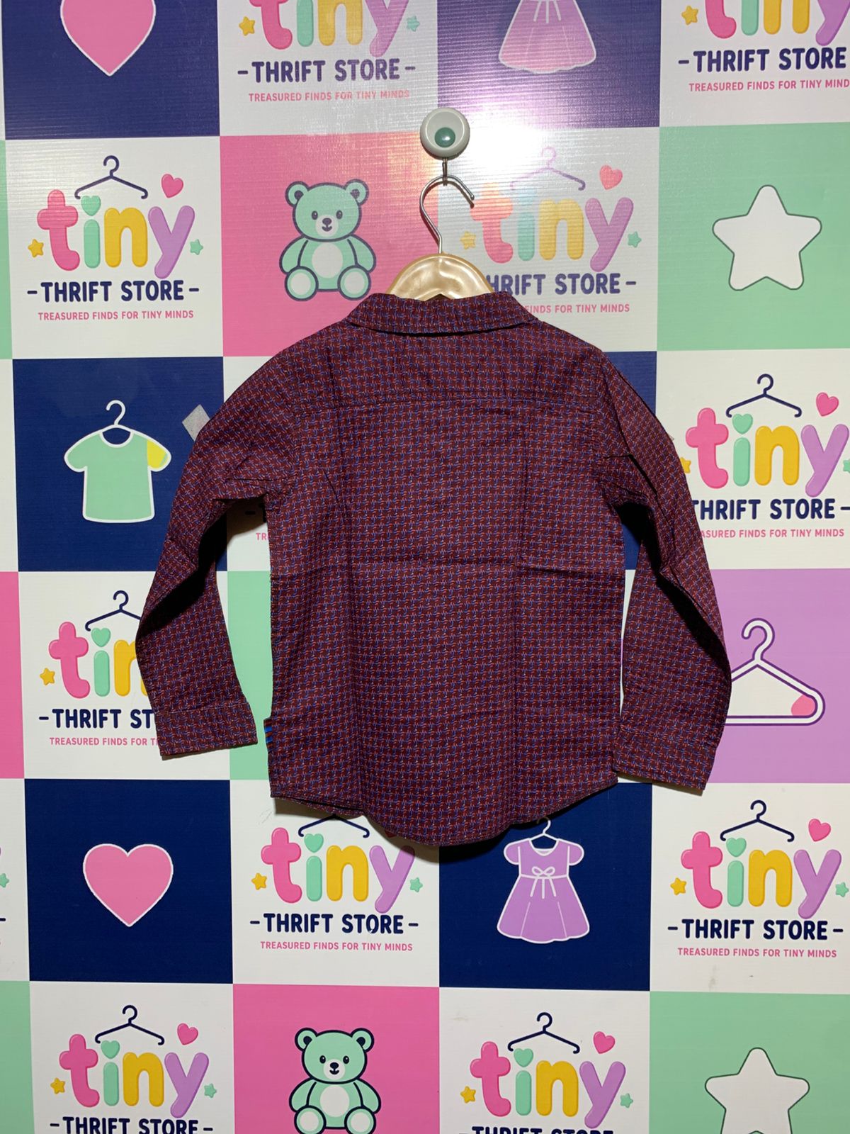 River Island Boys Plum Purple Geometric Print Long-Sleeve Shirt - Size Estimated Age 5-6 Years AB1
