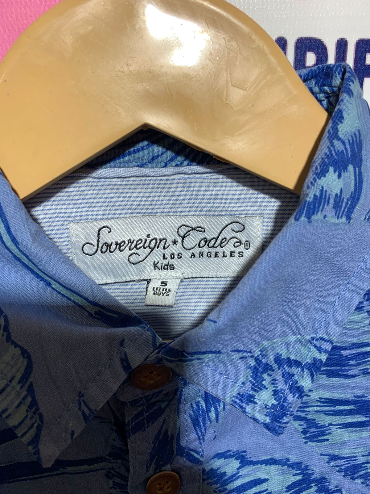 Sovereign Code Boys Blue "Tropical Palm Leaf" Short Sleeve Button-Down Shirt - Size 5 AB1