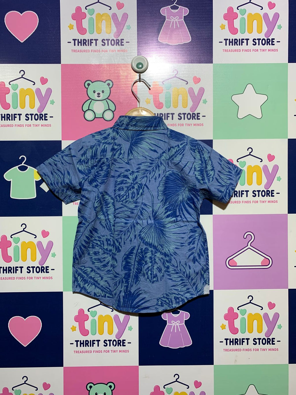 Sovereign Code Boys Blue "Tropical Palm Leaf" Short Sleeve Button-Down Shirt - Size 5 AB1
