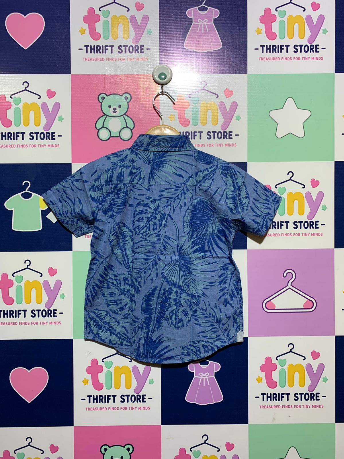 Sovereign Code Boys Blue "Tropical Palm Leaf" Short Sleeve Button-Down Shirt - Size 5 AB1