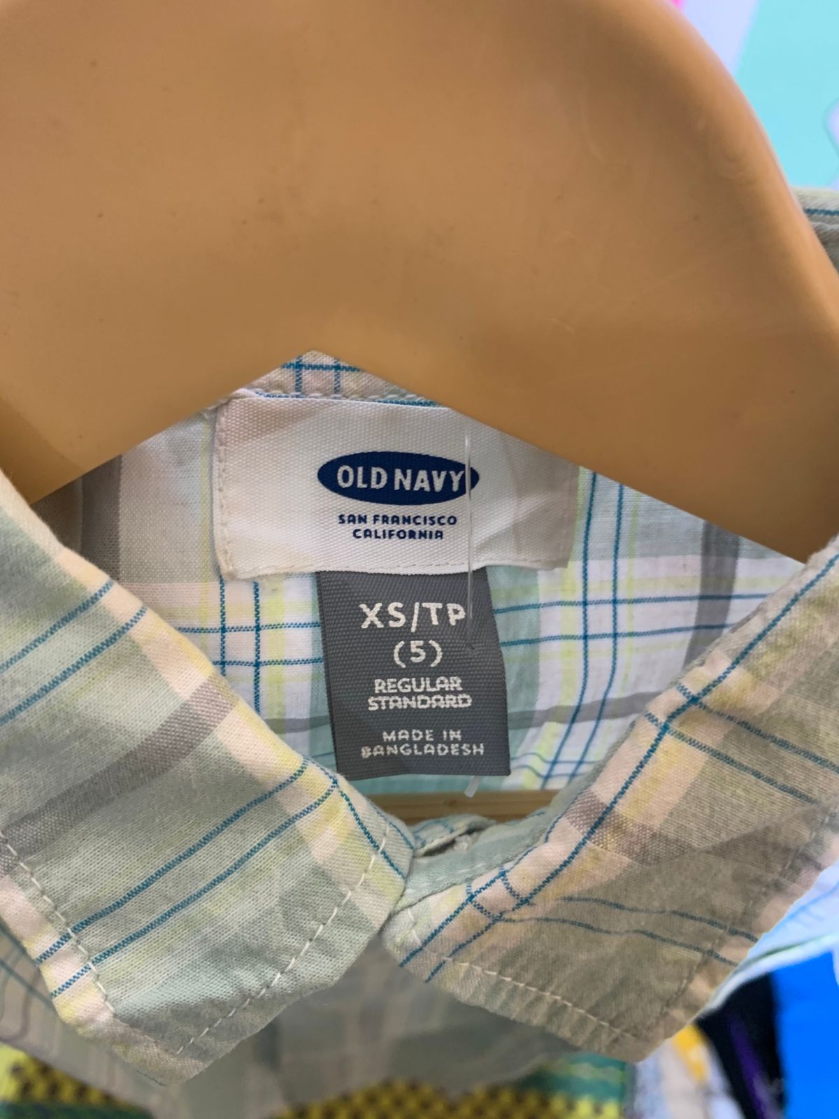 Old Navy Boys Sage Green Plaid Short-Sleeve Button-Down Shirt - Size XS (5) AB1