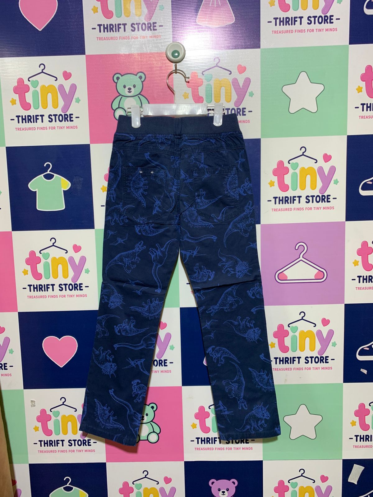 Dopodopo Boys Navy Blue Dinosaur Print Cotton Trousers - Size 7-8 Years AB1