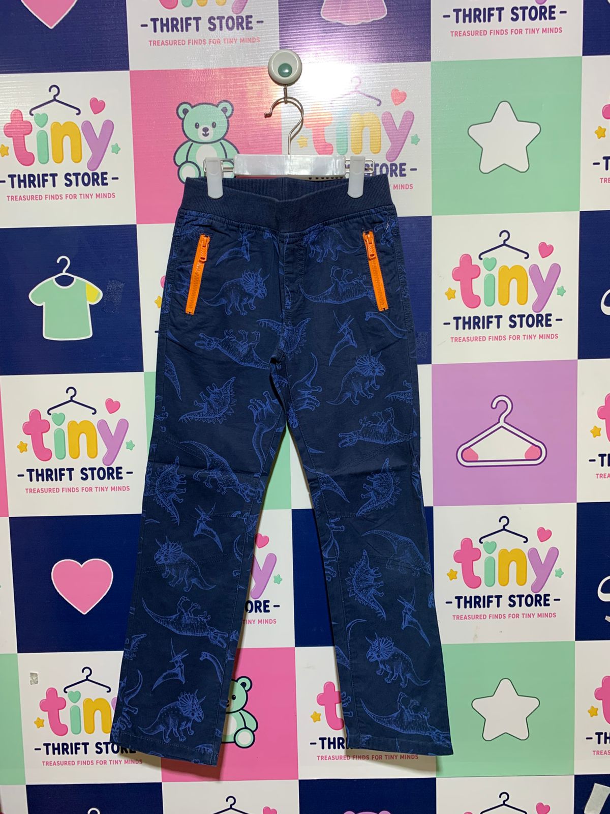 Dopodopo Boys Navy Blue Dinosaur Print Cotton Trousers - Size 7-8 Years AB1