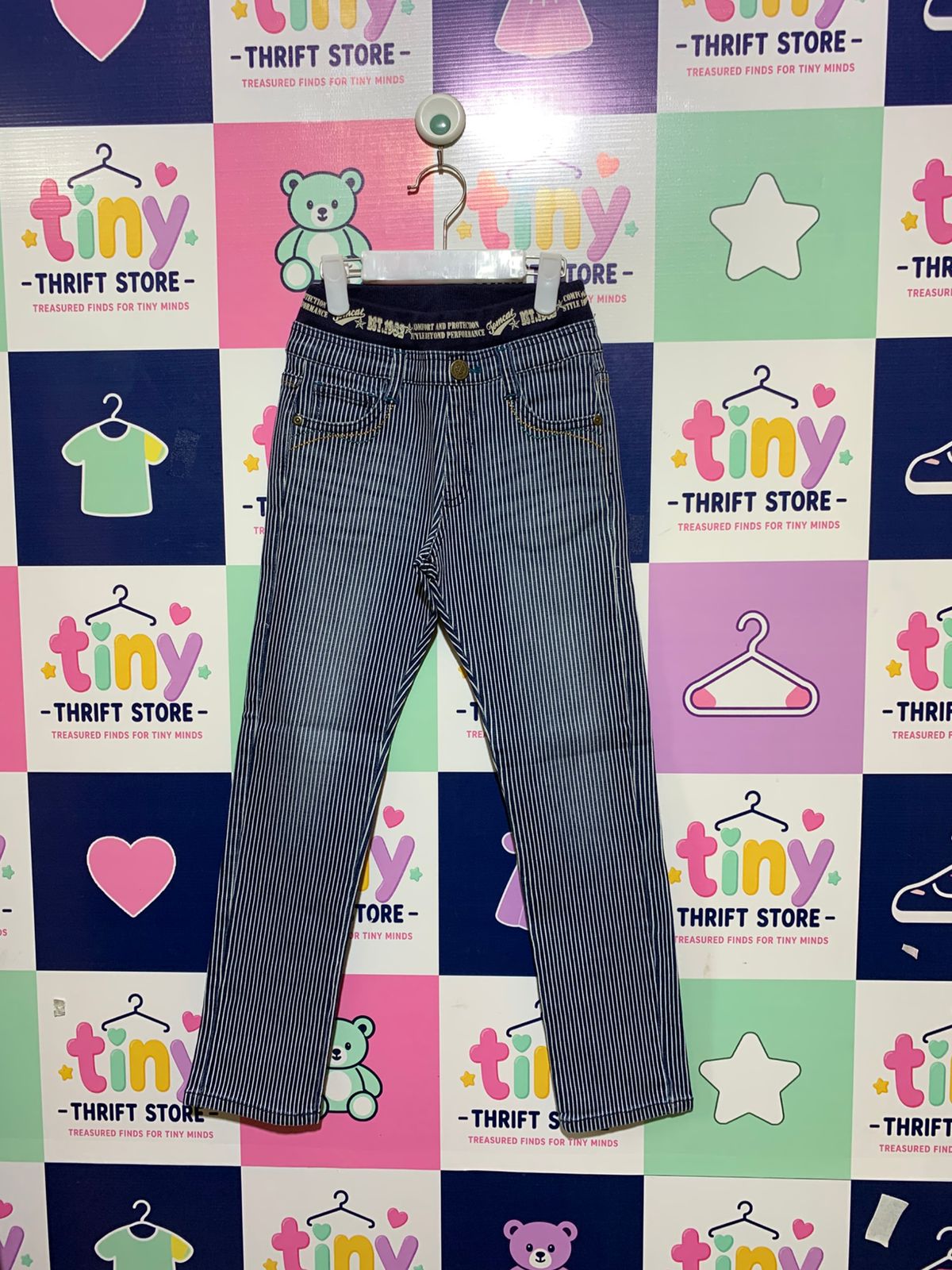 Tomcat Boys Blue & White Vertical Striped Hickory Denim Jeans - Size 130 AB1