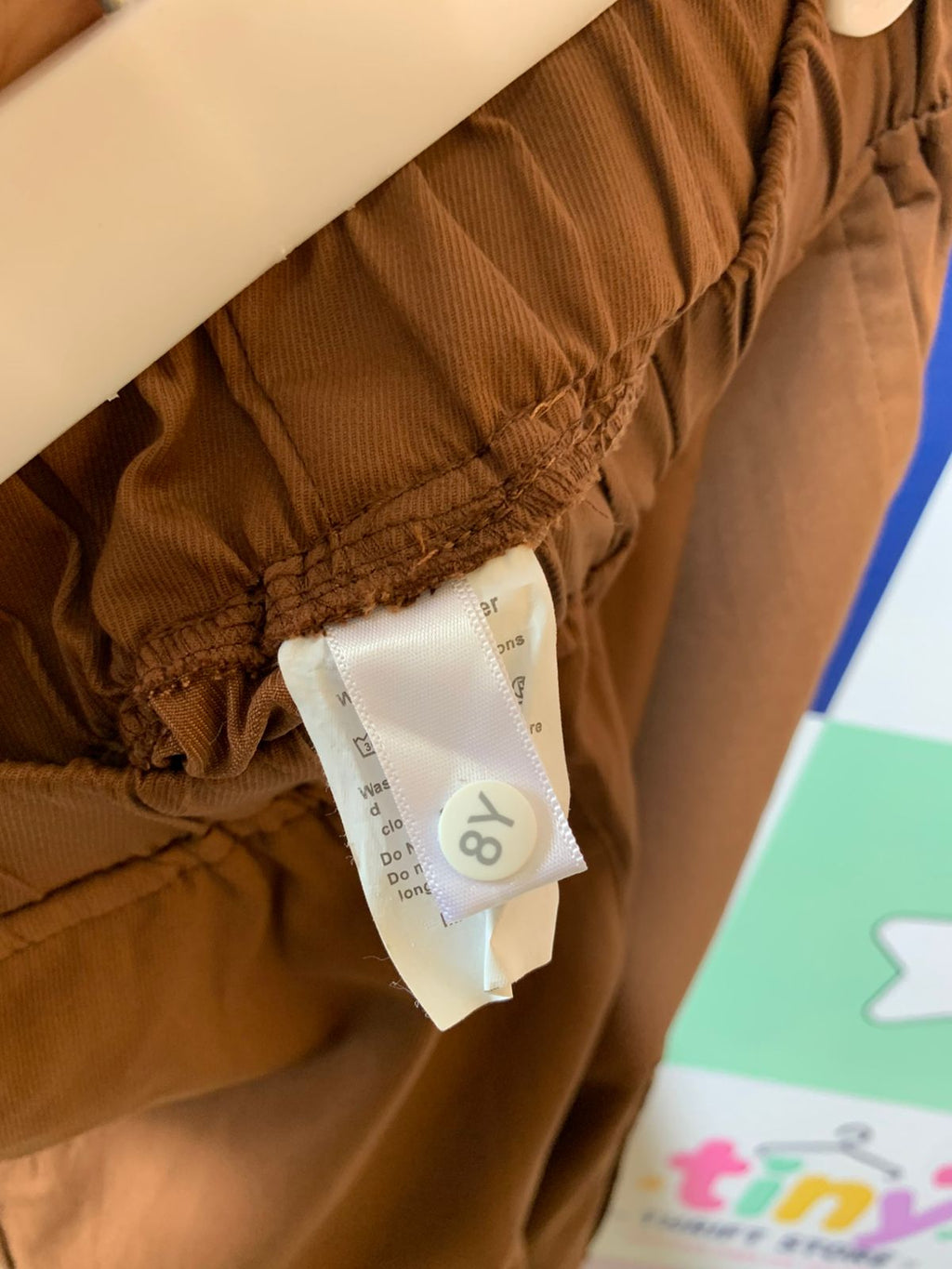 H&M Boys Toffee Brown Twill Cargo Joggers - Size Estimated Age 8Y AB1