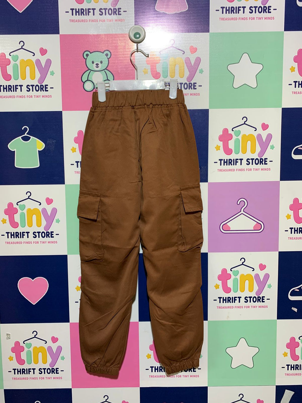 H&M Boys Toffee Brown Twill Cargo Joggers - Size Estimated Age 8Y AB1