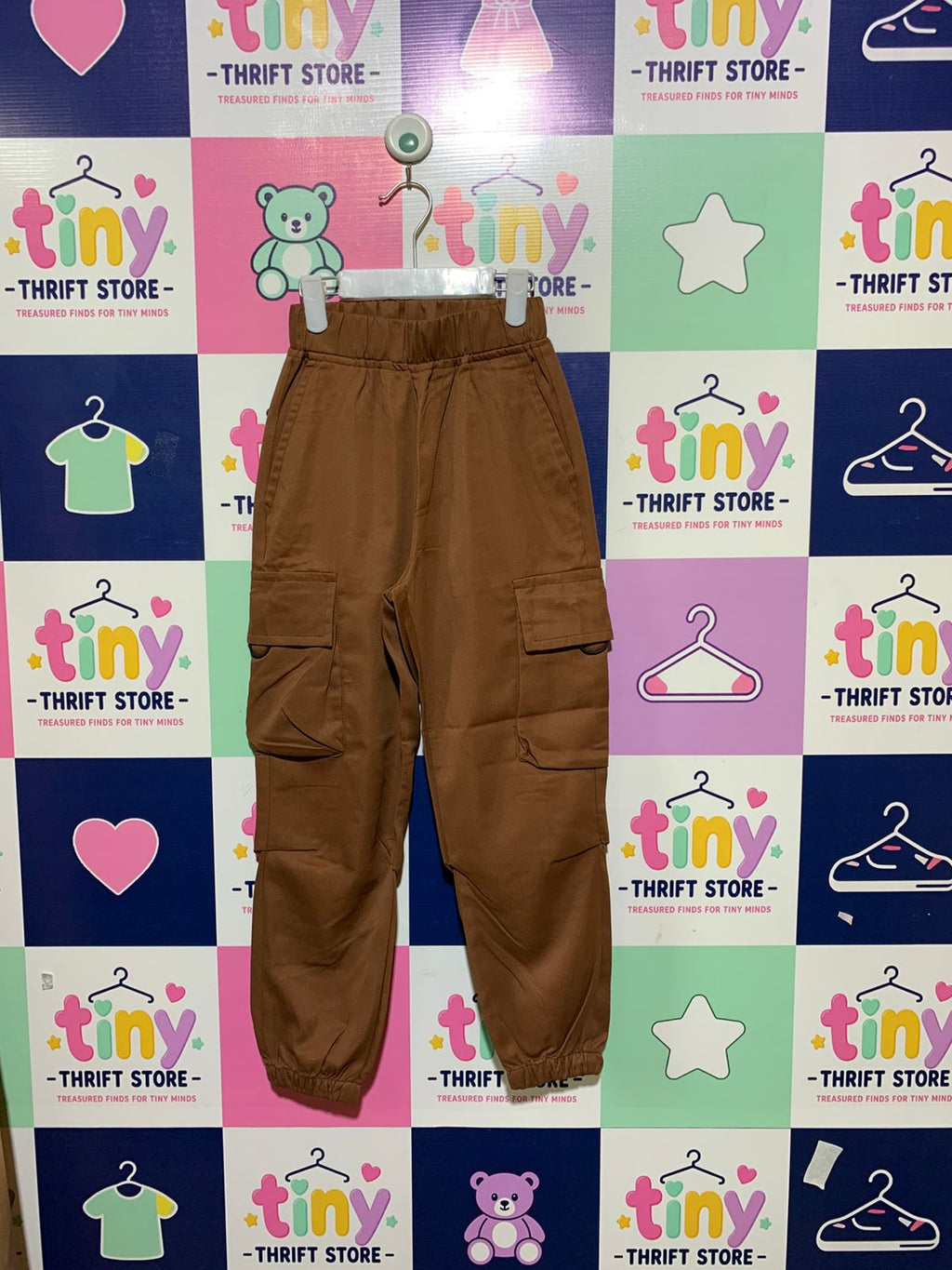 H&M Boys Toffee Brown Twill Cargo Joggers - Size Estimated Age 8Y AB1