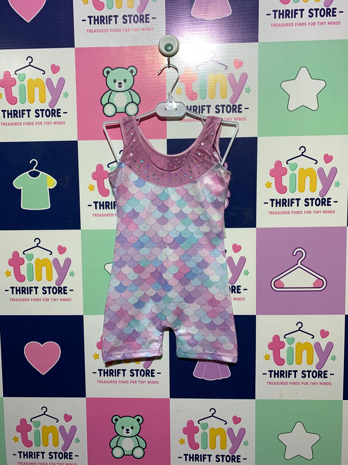 Girls Pink & Purple Mermaid Scale Gymnastics Leotard - Size 120 Estimated Age 5-6 Years AB1