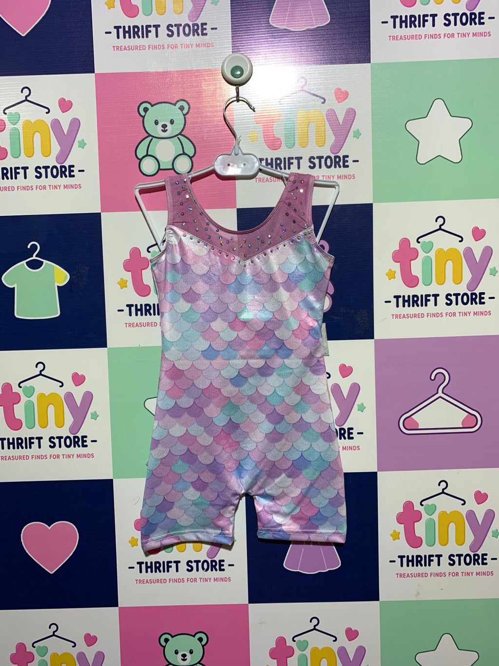 Girls Pink & Purple Mermaid Scale Gymnastics Leotard - Size 120 Estimated Age 5-6 Years AB1