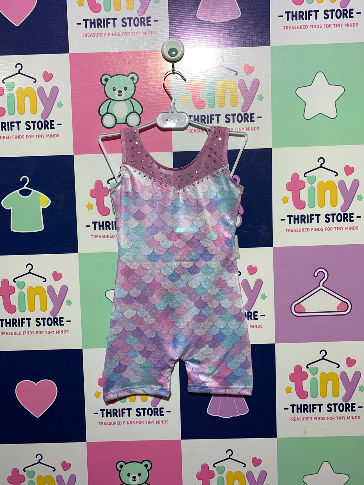 Girls Pink & Purple Mermaid Scale Gymnastics Leotard - Size 120 Estimated Age 5-6 Years AB1