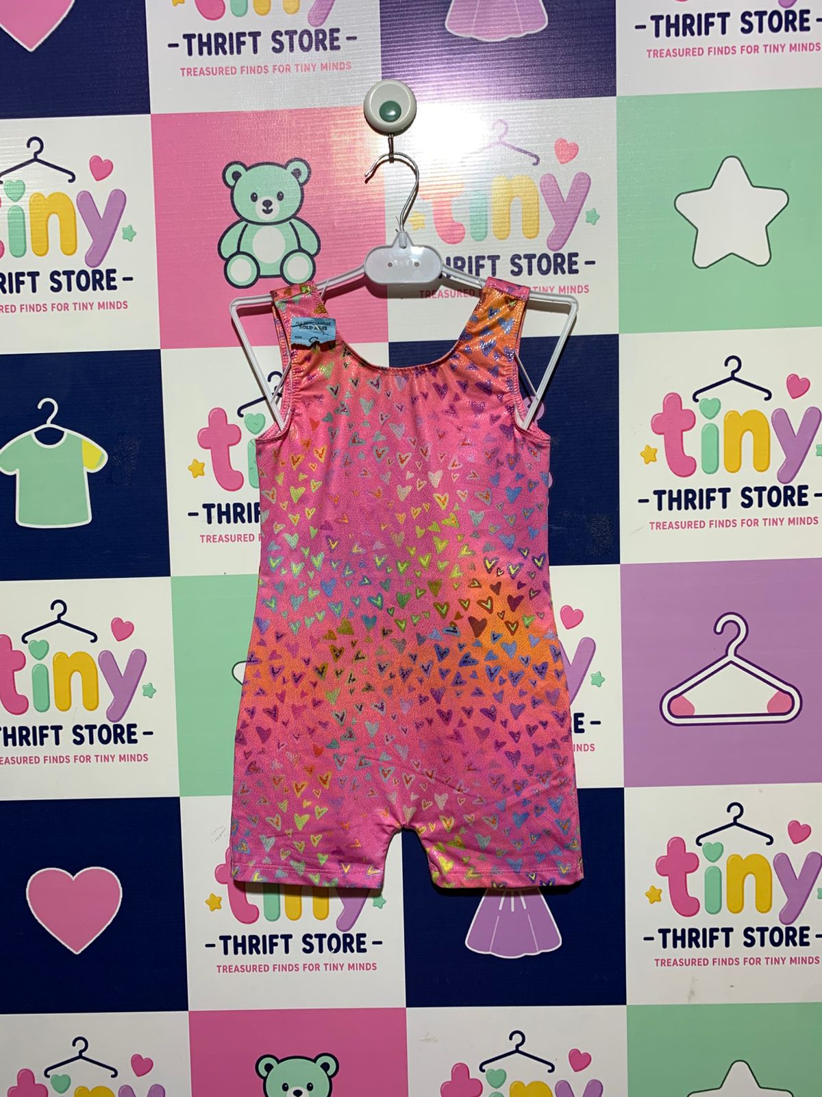 All About Dance Girls Pink Heart Print Gymnastics Leotard - Size 115 Estimated Age 5-6 Years AB1