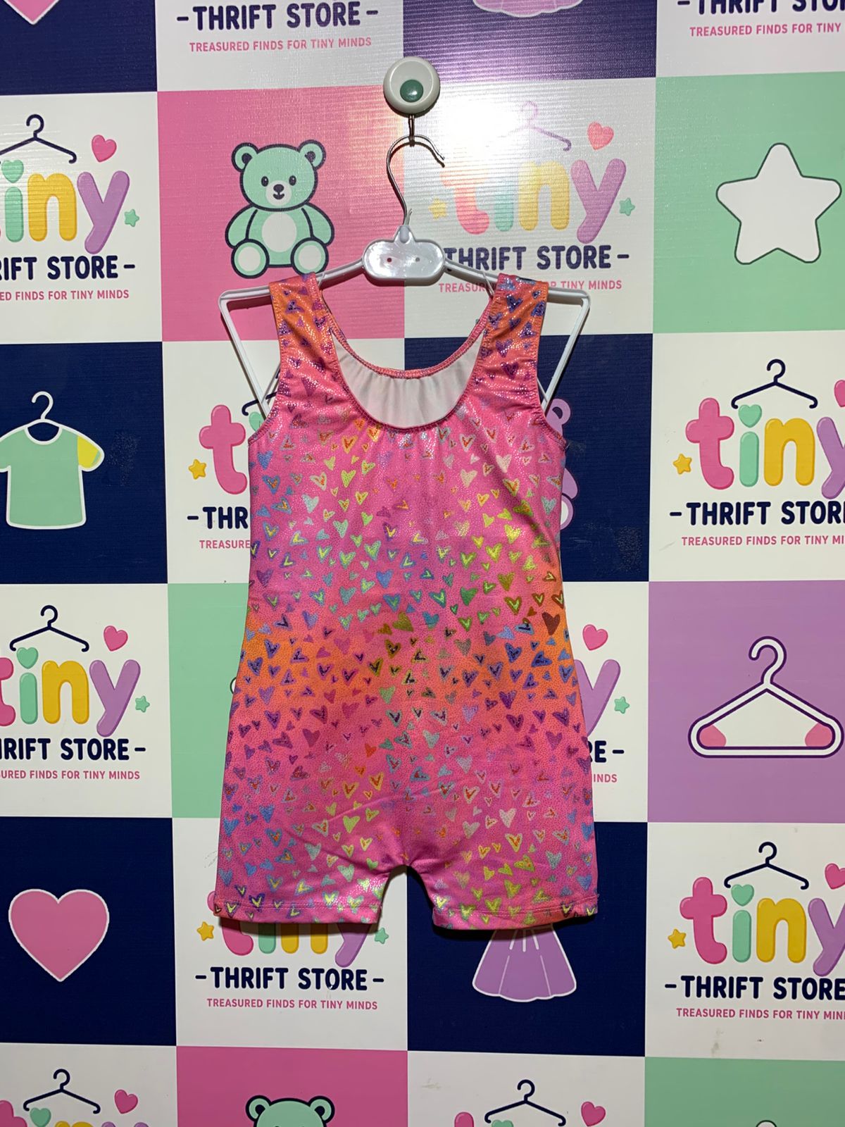 All About Dance Girls Pink Heart Print Gymnastics Leotard - Size 115 Estimated Age 5-6 Years AB1