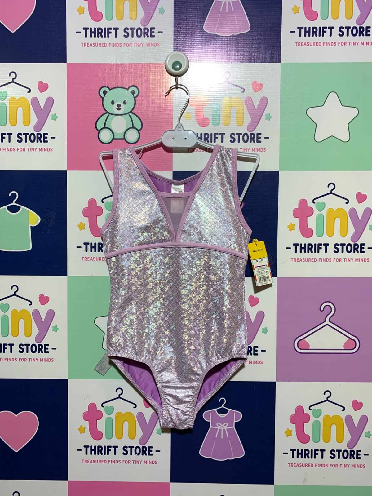Cat & Jack Girls Shimmering Lavender Mermaid Scale Gymnastics Leotard - Size M (7/8) Estimated Age 7-8 Years AB1