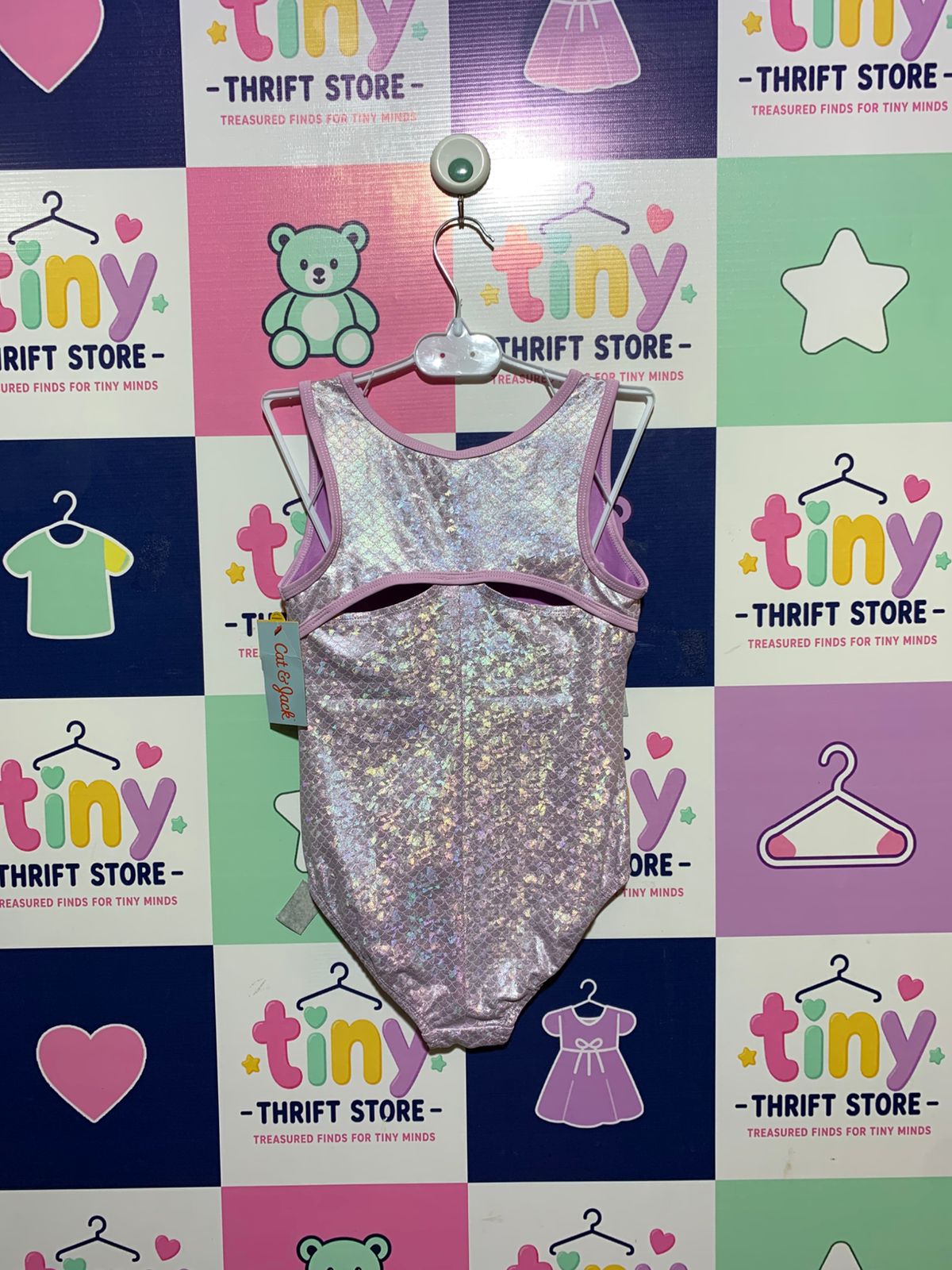 Cat & Jack Girls Shimmering Lavender Mermaid Scale Gymnastics Leotard - Size M (7/8) Estimated Age 7-8 Years AB1