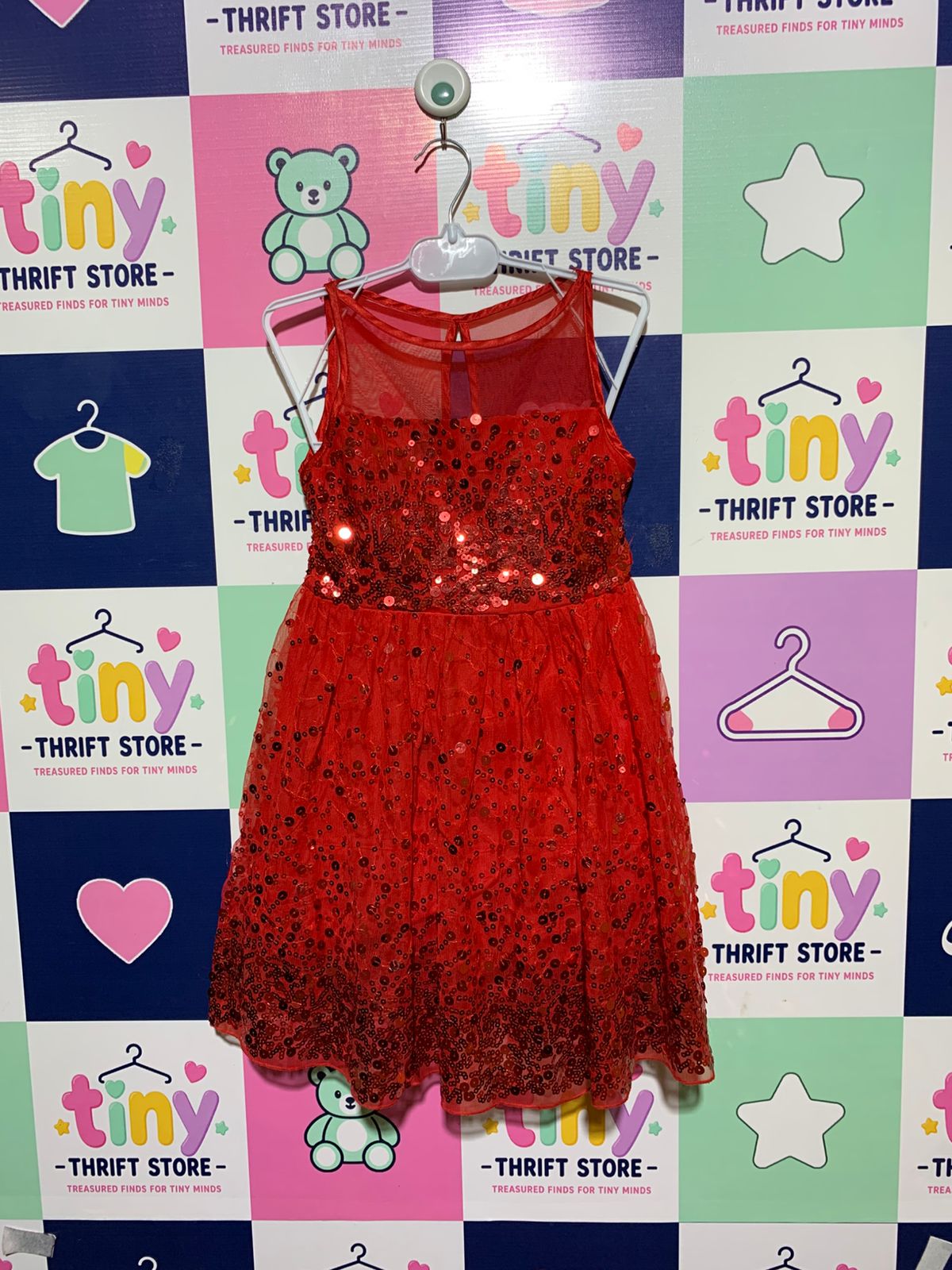 Crystal Doll Girls Red Sequin Sleeveless Party Dress - Size 7 AB1