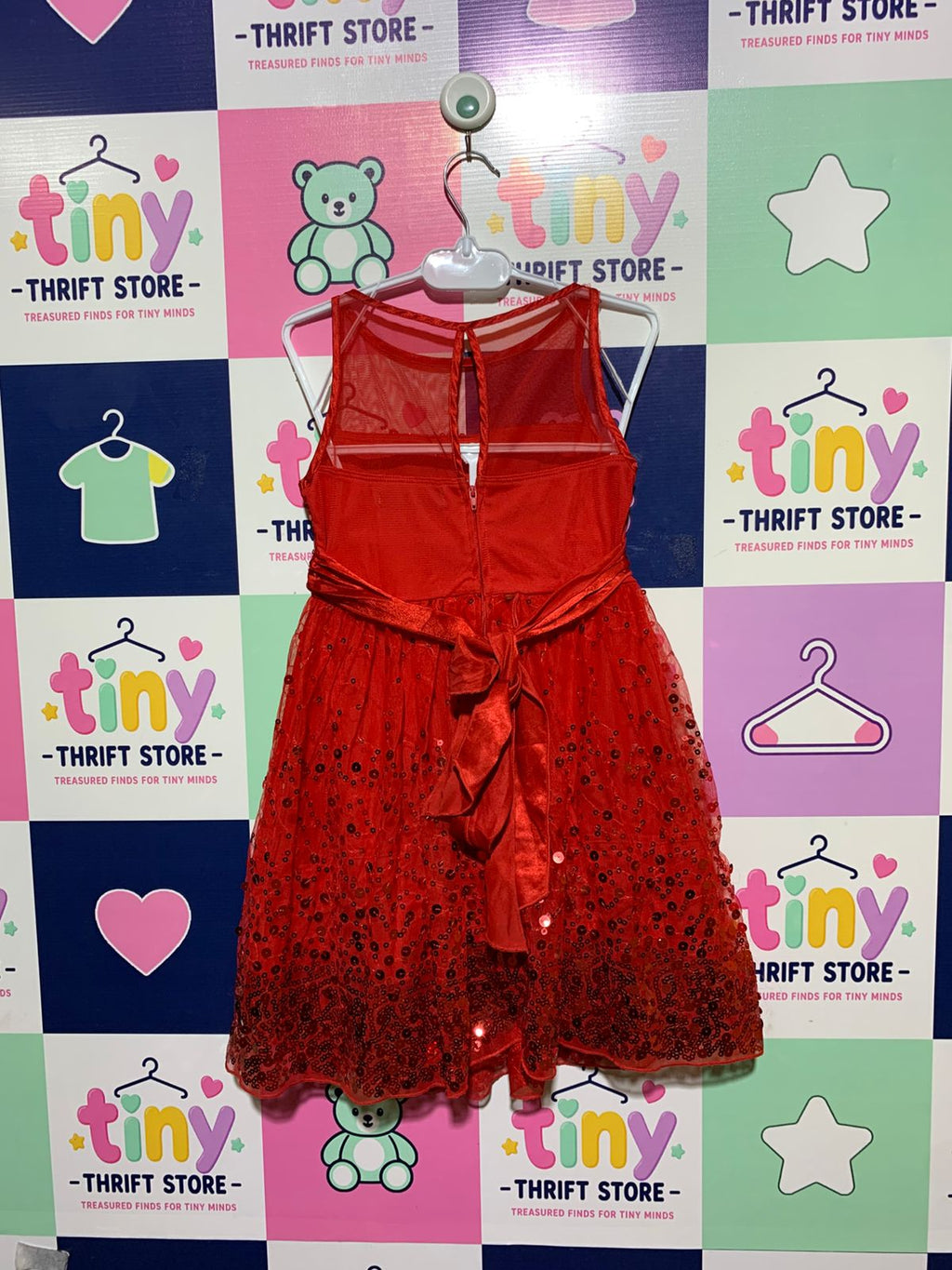 Crystal Doll Girls Red Sequin Sleeveless Party Dress - Size 7 AB1