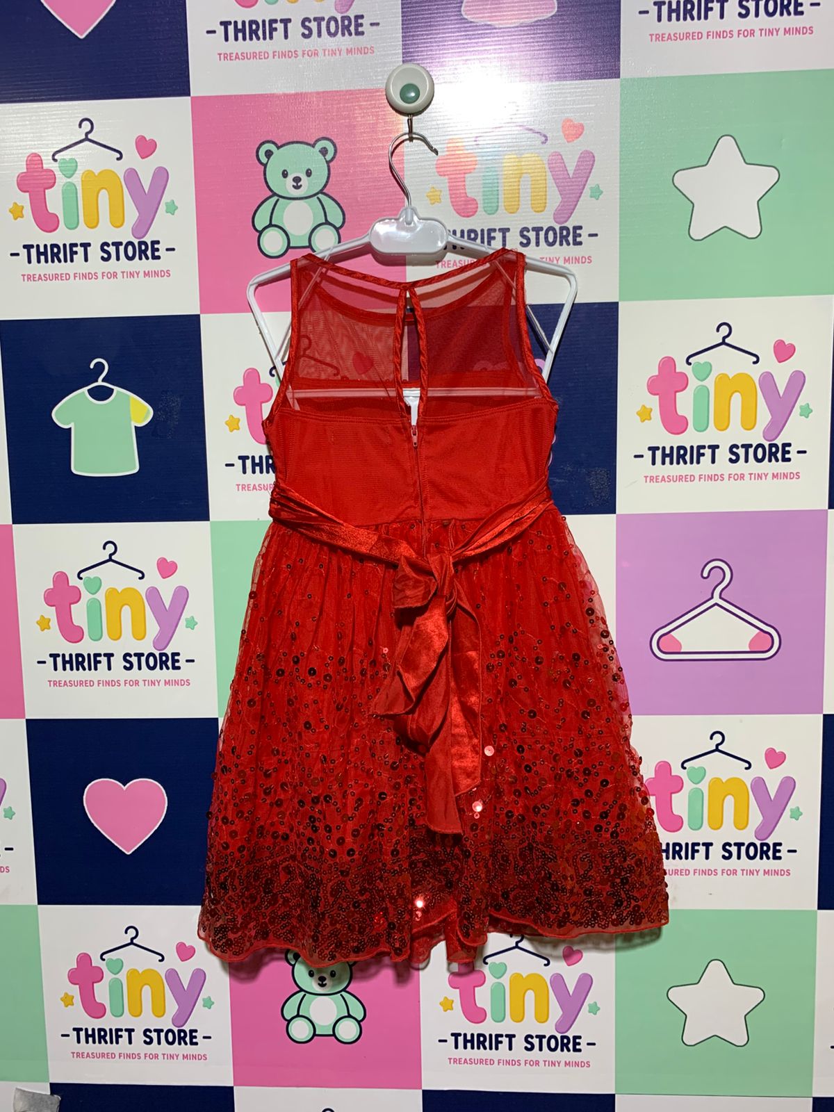 Crystal Doll Girls Red Sequin Sleeveless Party Dress - Size 7 AB1