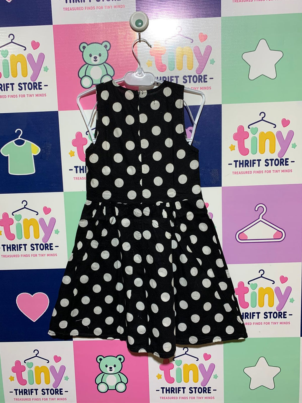 Qing Qing Fashion Girls Black & White Polka Dot Sleeveless Dress - Size Estimated Age 8 Years AB1