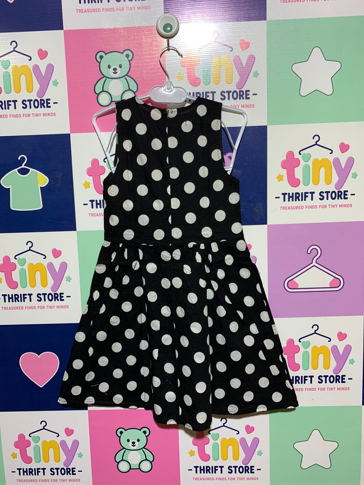 Qing Qing Fashion Girls Black & White Polka Dot Sleeveless Dress - Size Estimated Age 8 Years AB1