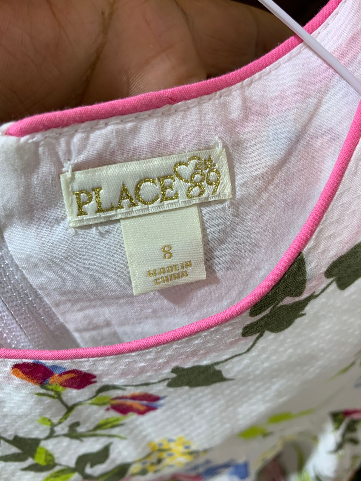 The Children's Place Girls White Pink Floral Sleeveless Cotton Dress - Size Estimated Age 8 Years AB1