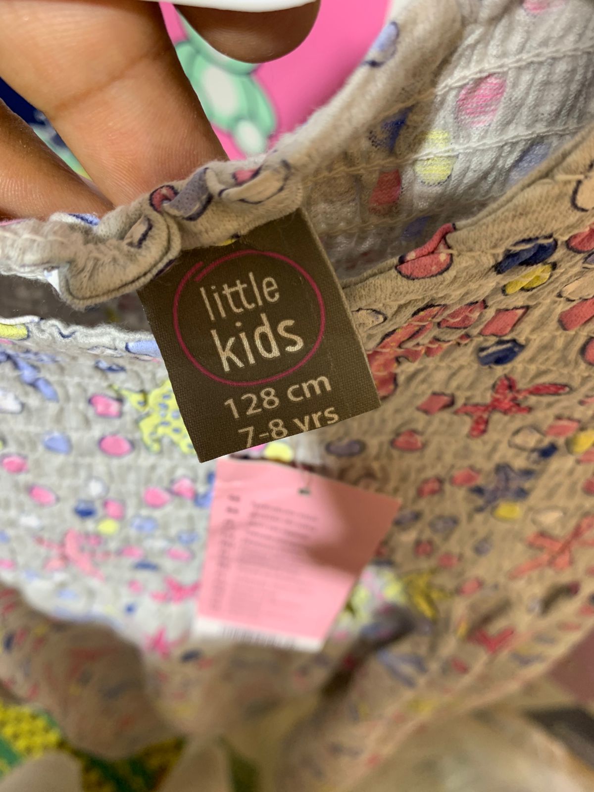Little Kids Girls Grey "Starfish & Bubbles" Smocked Jersey Dress - Size Estimated Age 7–8 Years AB1
