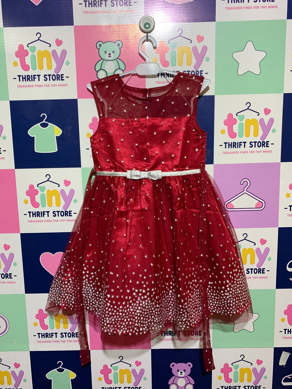 Jona Michelle Girls Maroon Shimmer Mesh Holiday Party Dress - Size Estimated Age 8 Years AB1