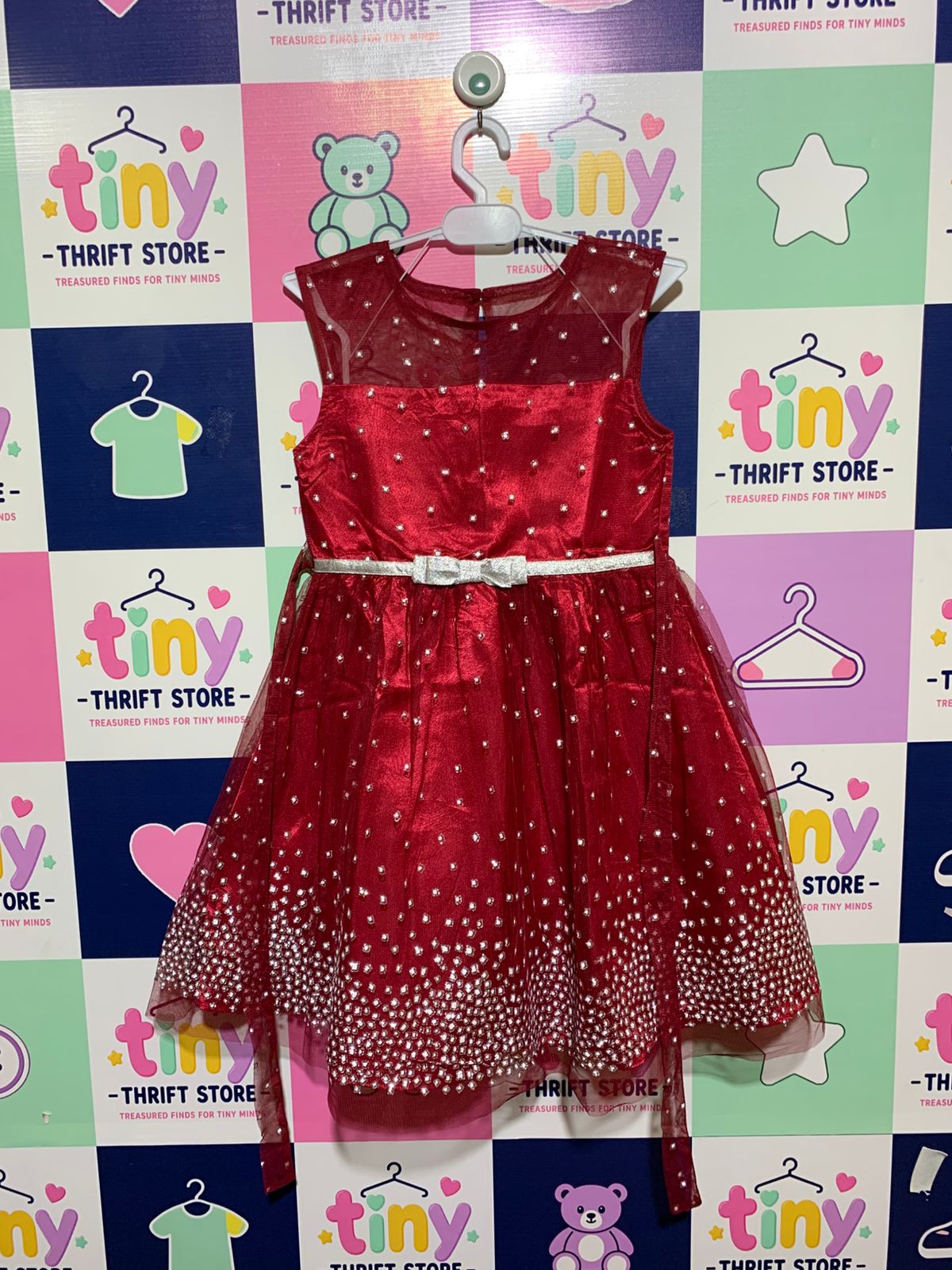 Jona Michelle Girls Maroon Shimmer Mesh Holiday Party Dress - Size Estimated Age 8 Years AB1