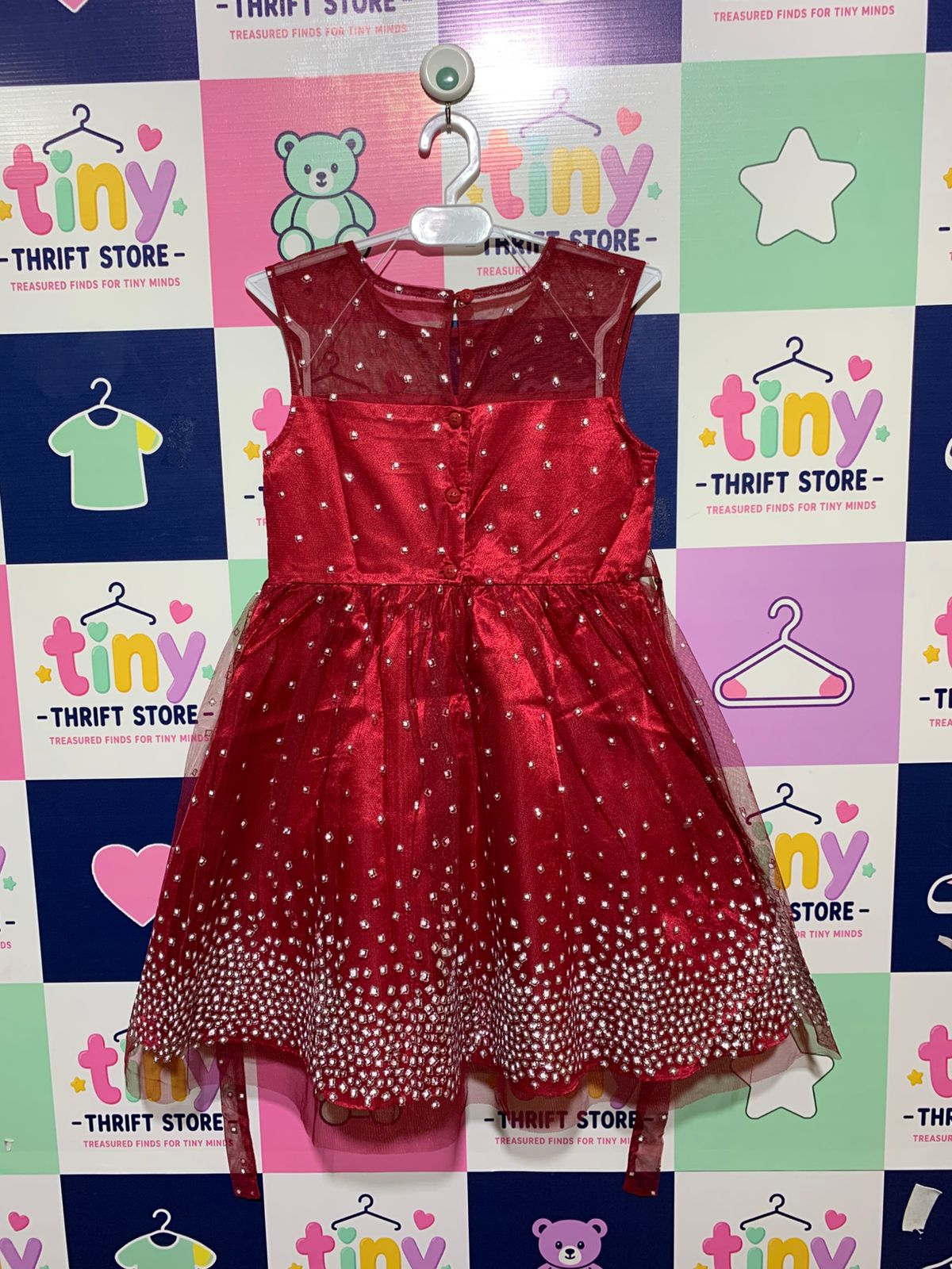 Jona Michelle Girls Maroon Shimmer Mesh Holiday Party Dress - Size Estimated Age 8 Years AB1