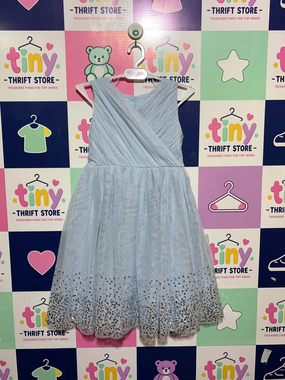 Monsoon Girls Sky Blue Pleated Tulle Sequin Party Dress - Size Estimated Age 8 Years AB1