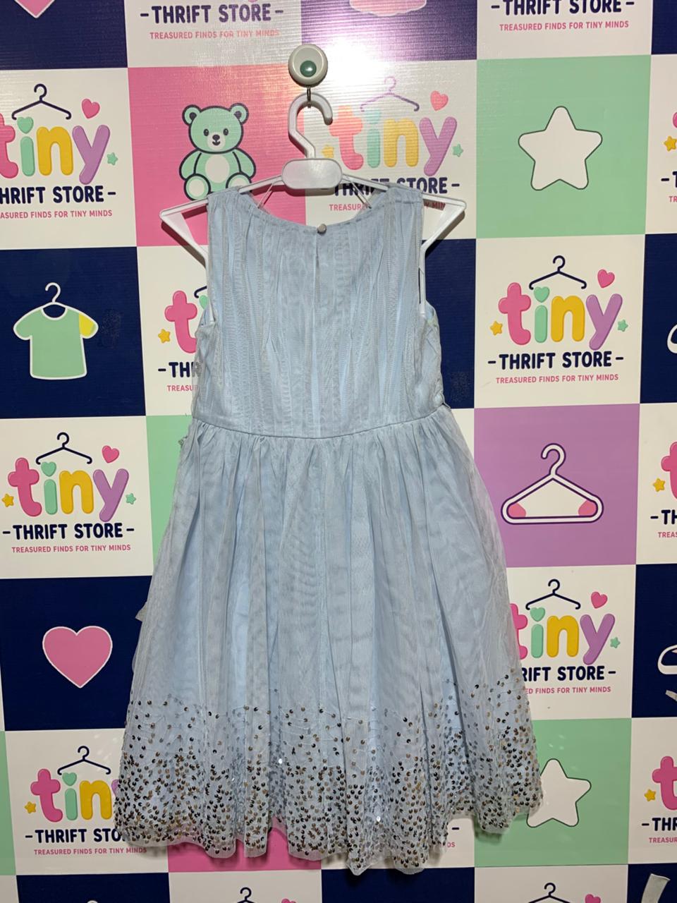 Monsoon Girls Sky Blue Pleated Tulle Sequin Party Dress - Size Estimated Age 8 Years AB1