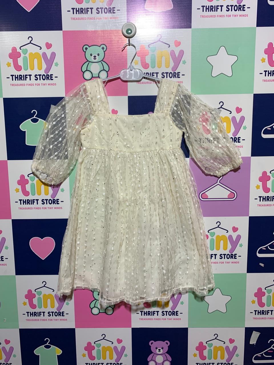 Wonder Nation Girls Cream Shimmering Celestial Mesh Party Dress - Size Estimated Age 8 Years AB1