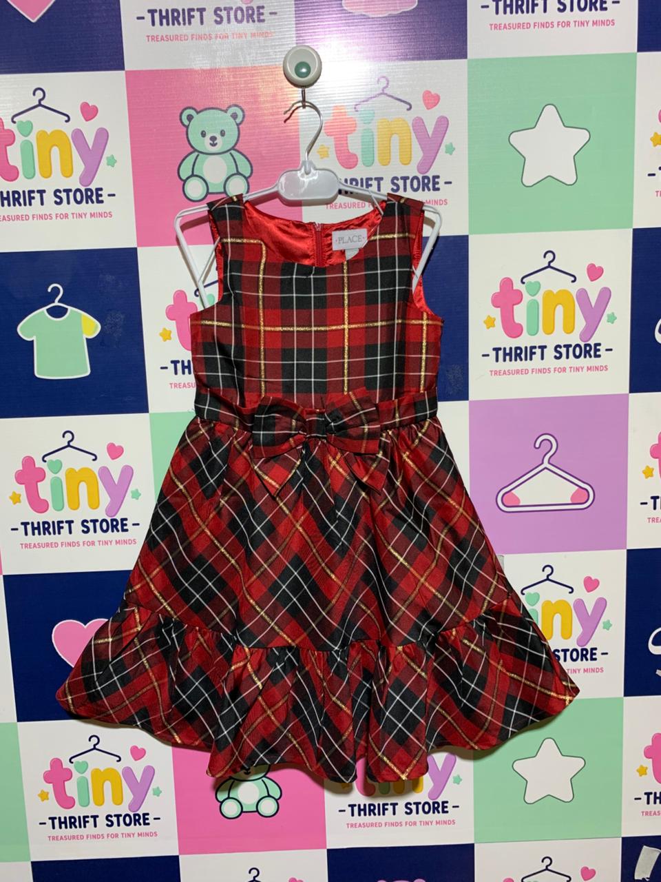 The Children's Place Girls Red Plaid Metallic Holiday Dress - Size Estimated Age 6–7 Years AB1