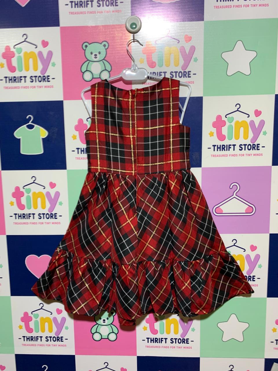The Children's Place Girls Red Plaid Metallic Holiday Dress - Size Estimated Age 6–7 Years AB1