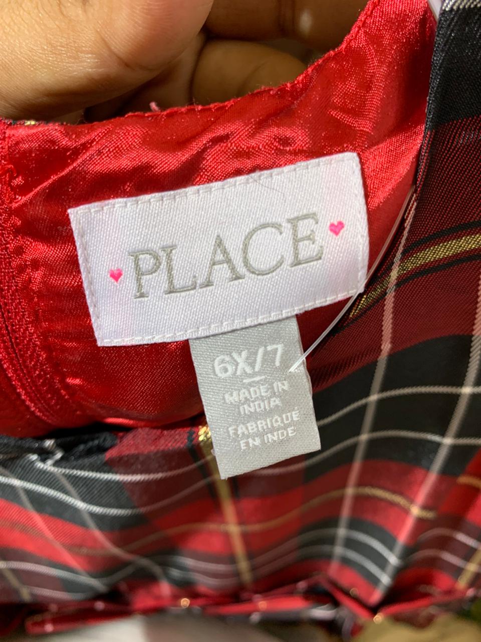 The Children's Place Girls Red Plaid Metallic Holiday Dress - Size Estimated Age 6–7 Years AB1
