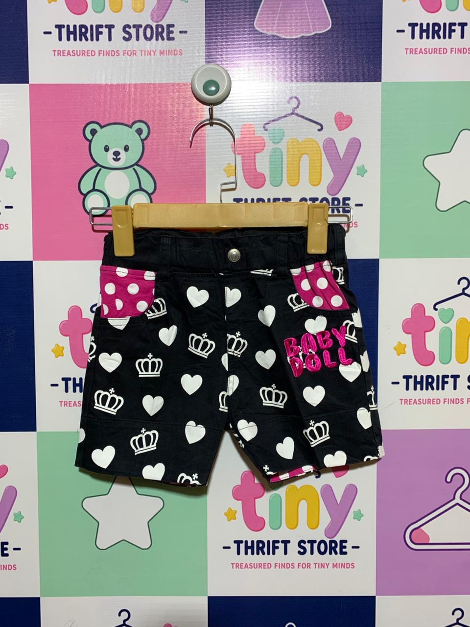 Baby Doll Kids Black Hearts & Crowns Graphic Shorts - Size Estimated Age 6–7 Years AB1