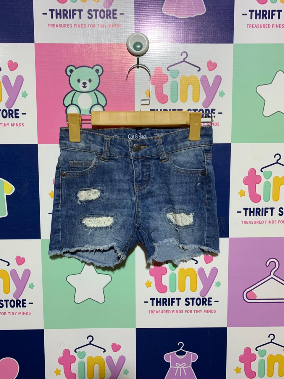 Cat & Jack Girls Distressed Super Stretch Denim Shorts - Size Estimated Age 7-8 Years AB1