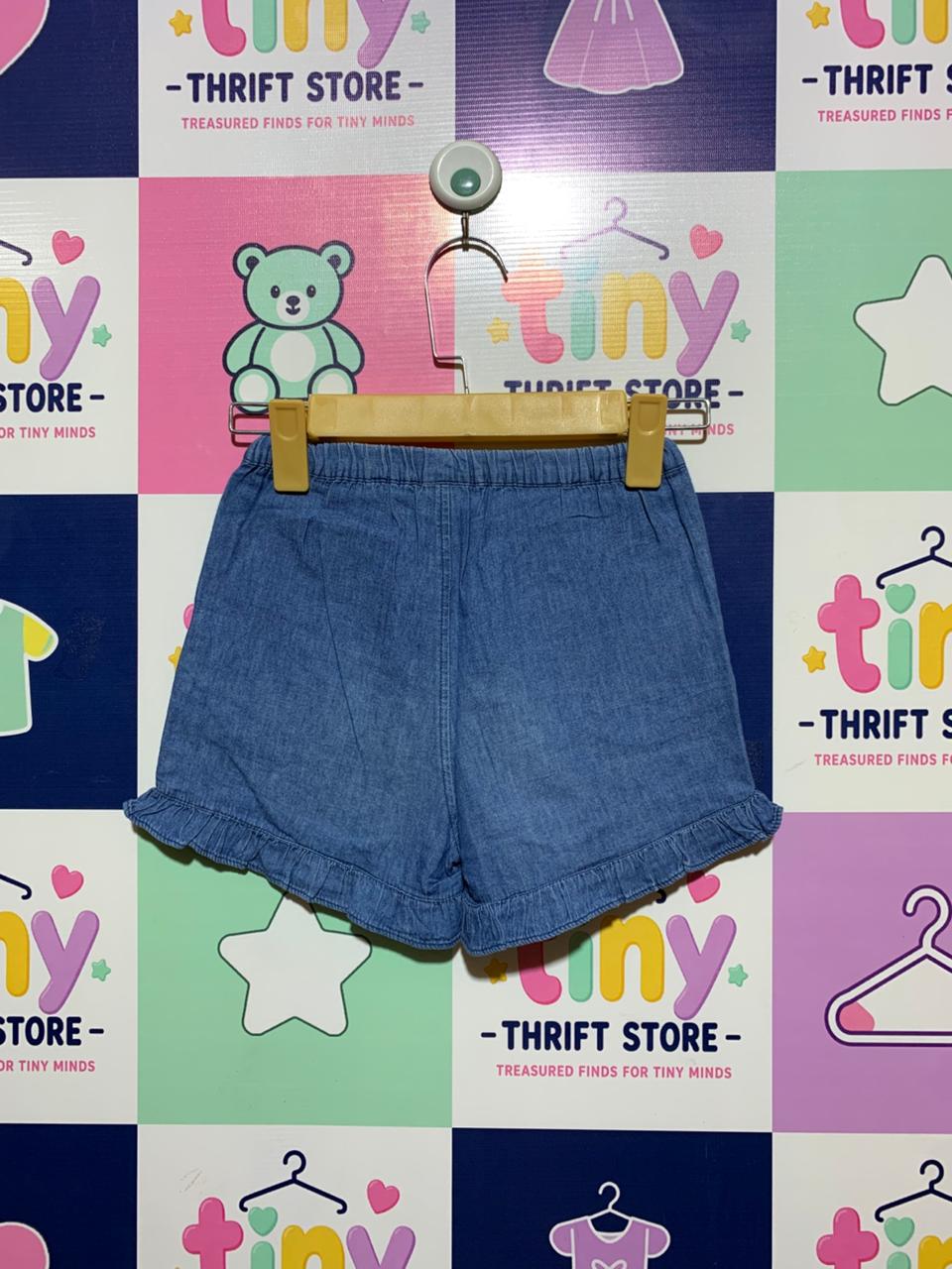 Petit Main Girls Medium Wash Chambray Ruffle Hem Shorts - Size Estimated Age 6–7 Years AB1