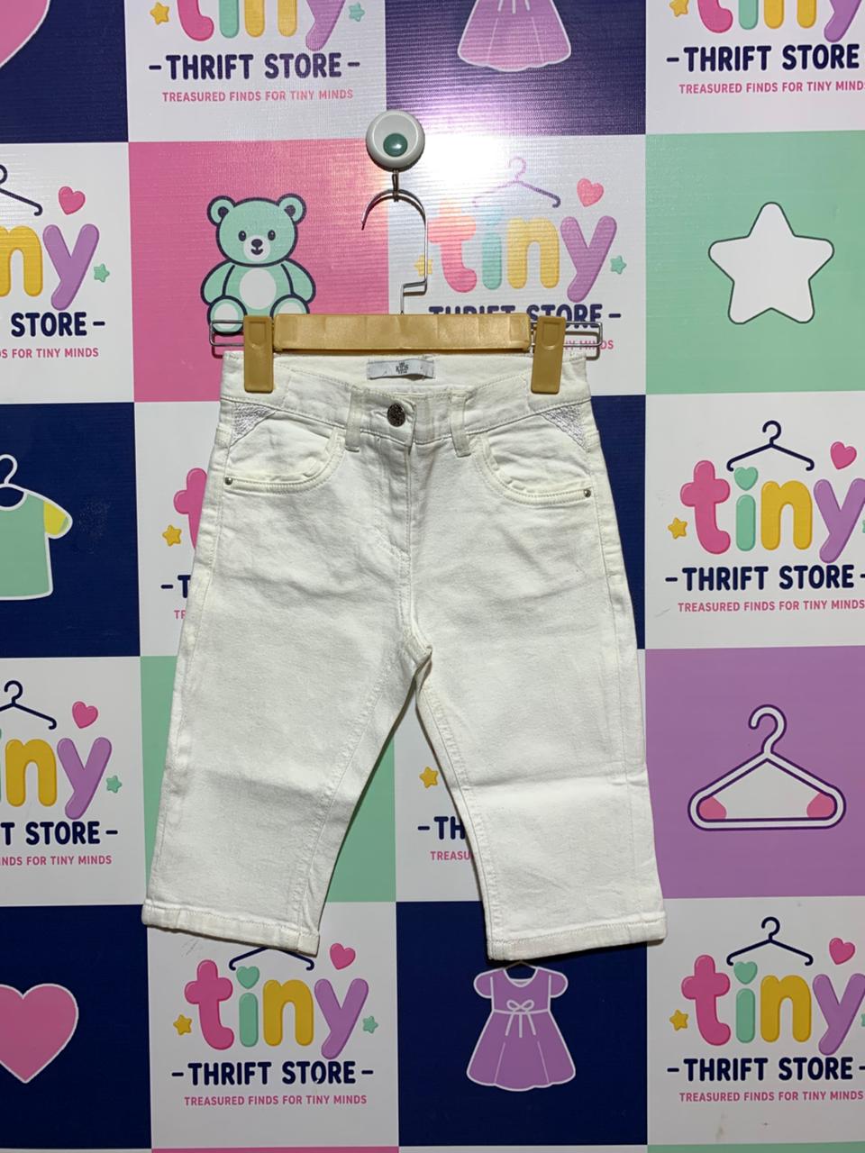 M&S Kids Girls Crisp White Cropped Denim Jeans - Size Estimated Age 7-8 Years AB1