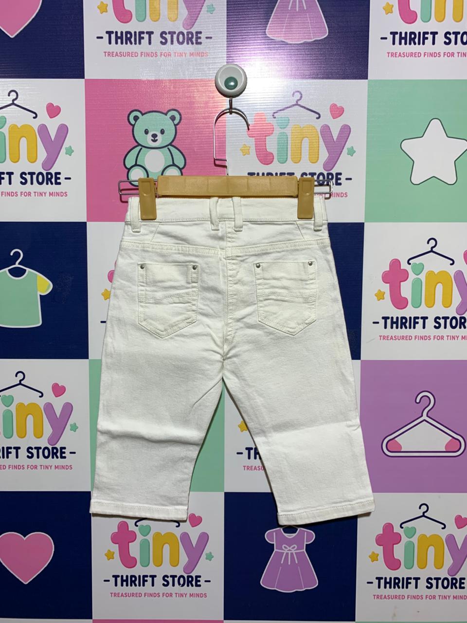 M&S Kids Girls Crisp White Cropped Denim Jeans - Size Estimated Age 7-8 Years AB1