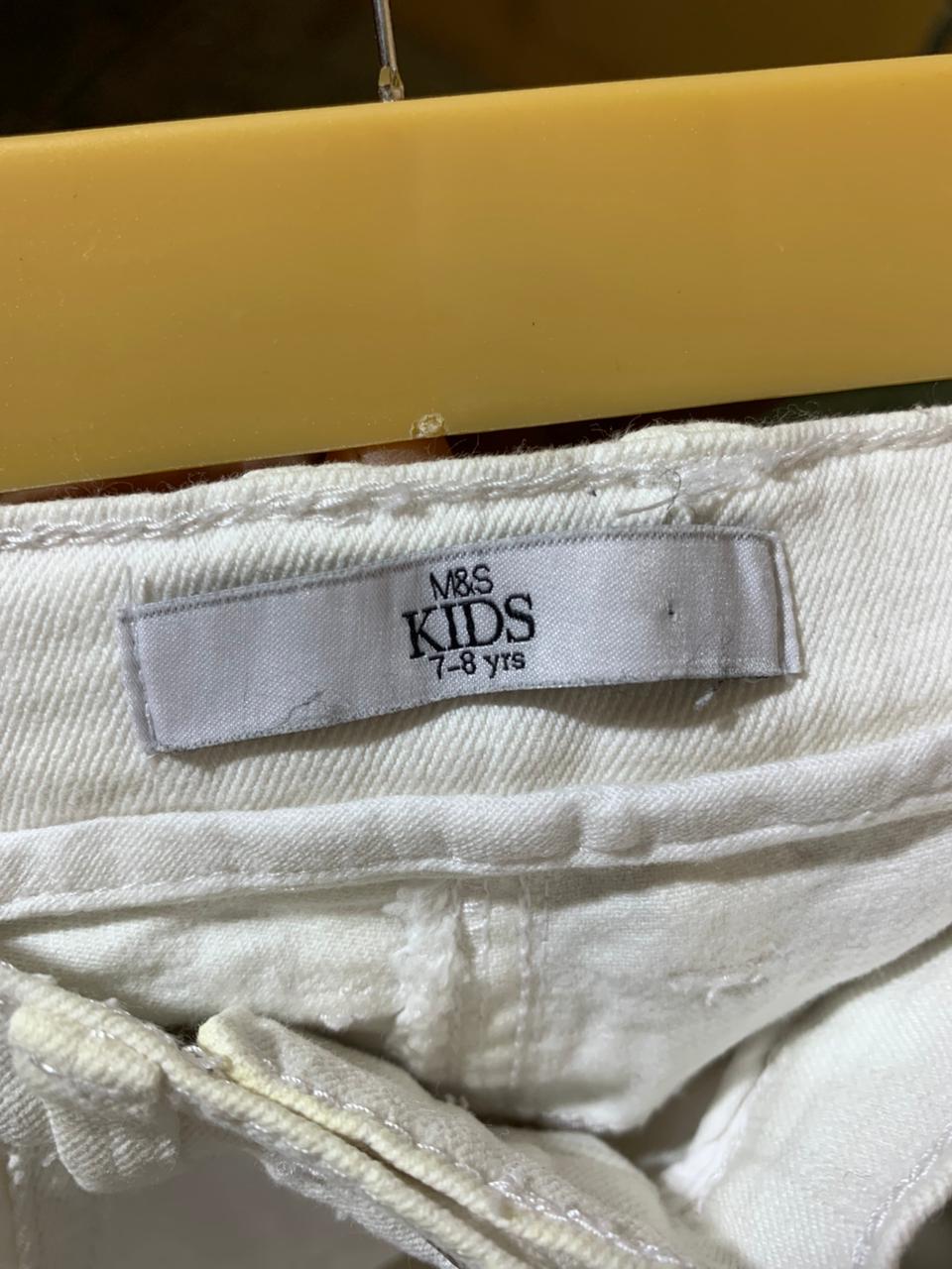 M&S Kids Girls Crisp White Cropped Denim Jeans - Size Estimated Age 7-8 Years AB1